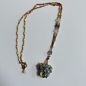 KIRKS FOLLY Forget Me Knot Gold Blue Floral Heart Locket Long Necklace